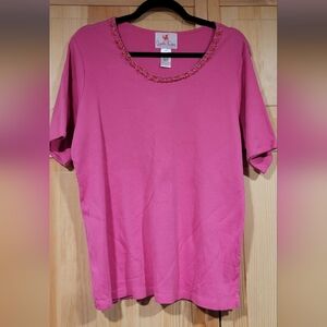 Quacker Factory Pink Beaded Top Size L